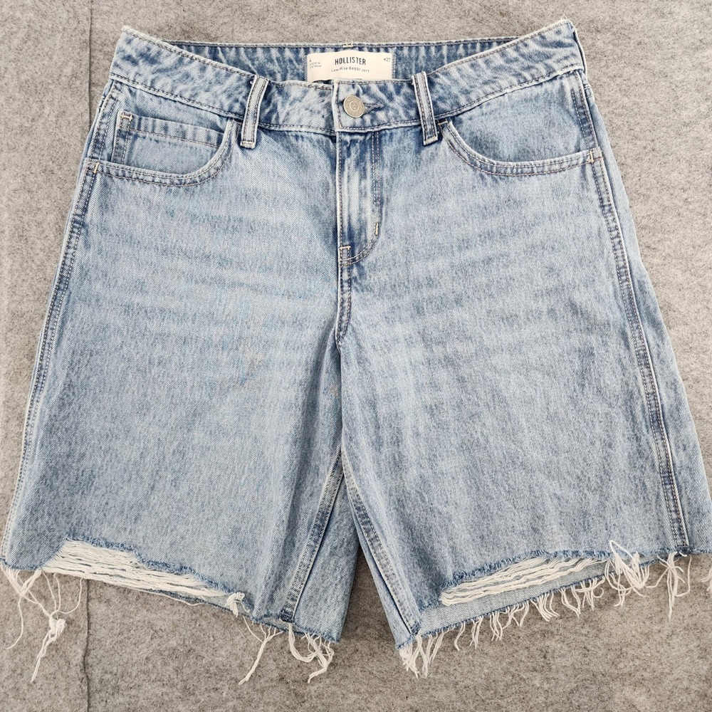 Hollister Low-Rise Baggy Jort Light Wash Raw Hem Denim Shorts Womens 4 W27
